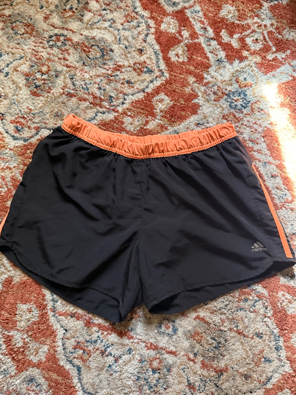 adidas Black Athletic Shorts with Orange Waistband